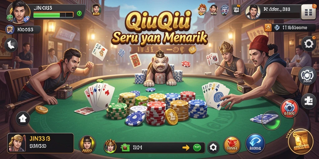 Tangkapan layar utama JIN33 menampilkan gameplay QiuQiu yang menegangkan.