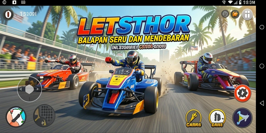 Gameplay LETSTHOR menunjukkan aksi balapan yang seru dan menantang.