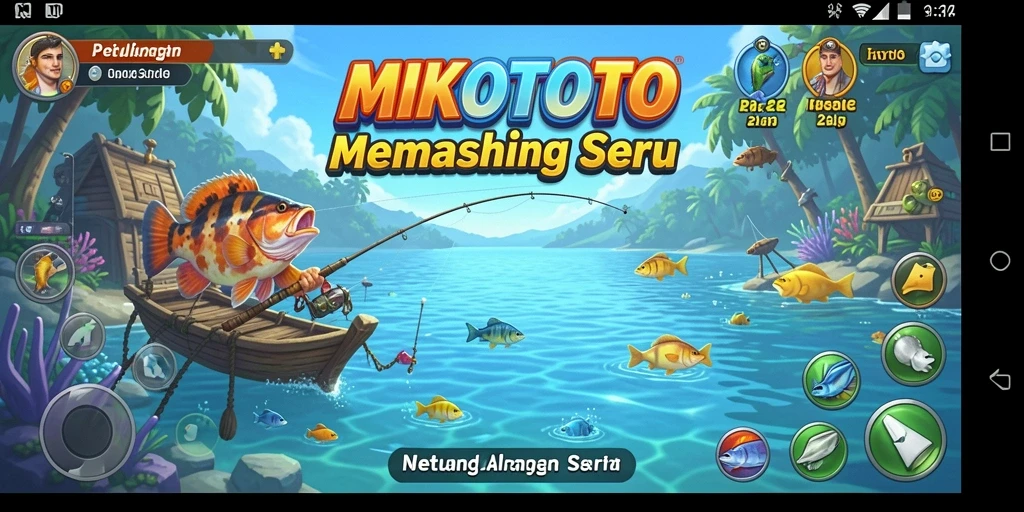 Tampilan gameplay <strong>MIKOTOTO</strong> yang menggambarkan keseruan memancing ikan di lokasi indah.