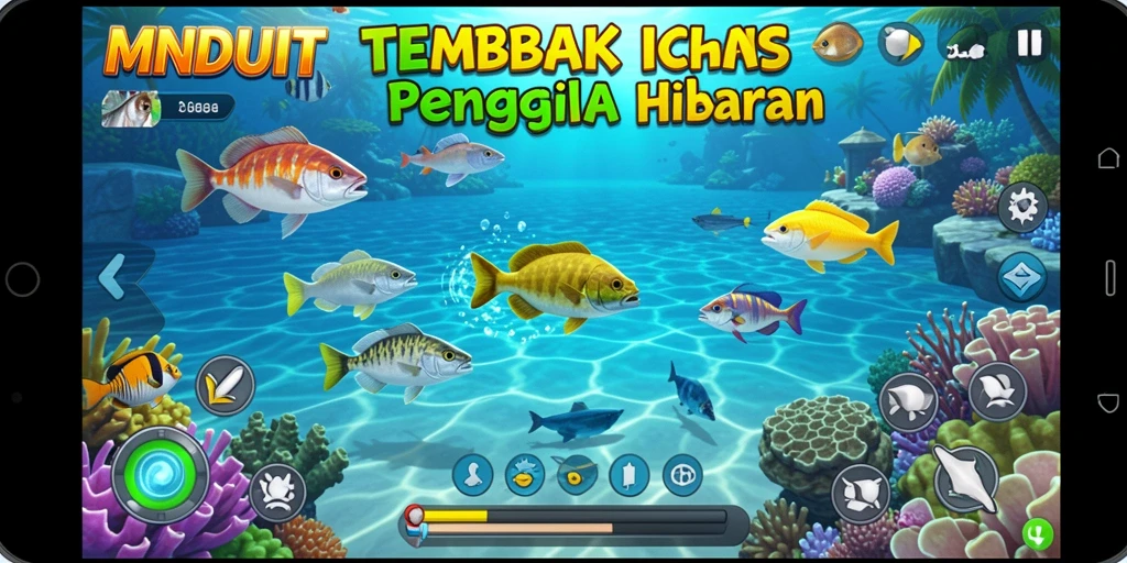 Menampilkan aksi seru dalam gameplay Tembak Ikan yang penuh warna.