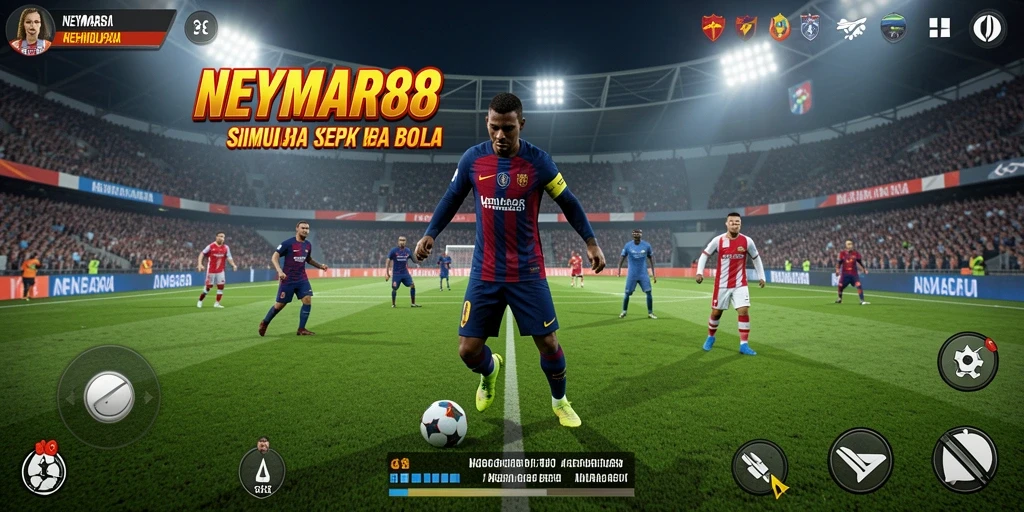 Tampilan gameplay realistis dari NEYMAR88 dengan simulasi sepak bola yang seru.