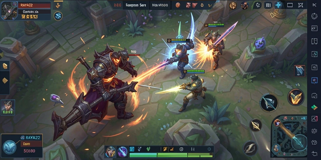 Tampilan gameplay seru di RAYA22 dengan aksi MOBA yang mendebarkan.