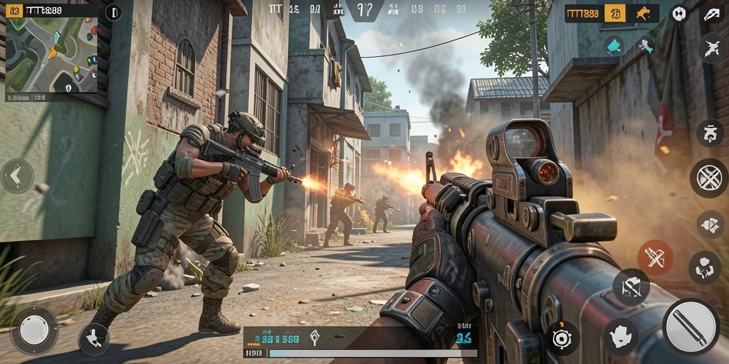 Gameplay mendebarkan dari TTT888 dengan aksi FPS yang seru.